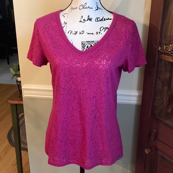 Eddie Bauer Tops - Eddie Bauer pink burnout v-neck t-shirt.